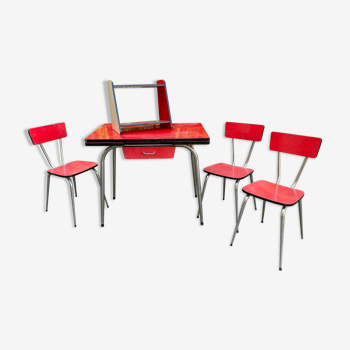 Table chaise et étagère de cuisine vintage Formica rouge