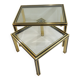 Set of Nesting Coffee Tables in Gold Metal & Beveled Glass by Pierre Vandel