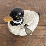 Duck in barbotine, sugar pot or zoomorphic mustard