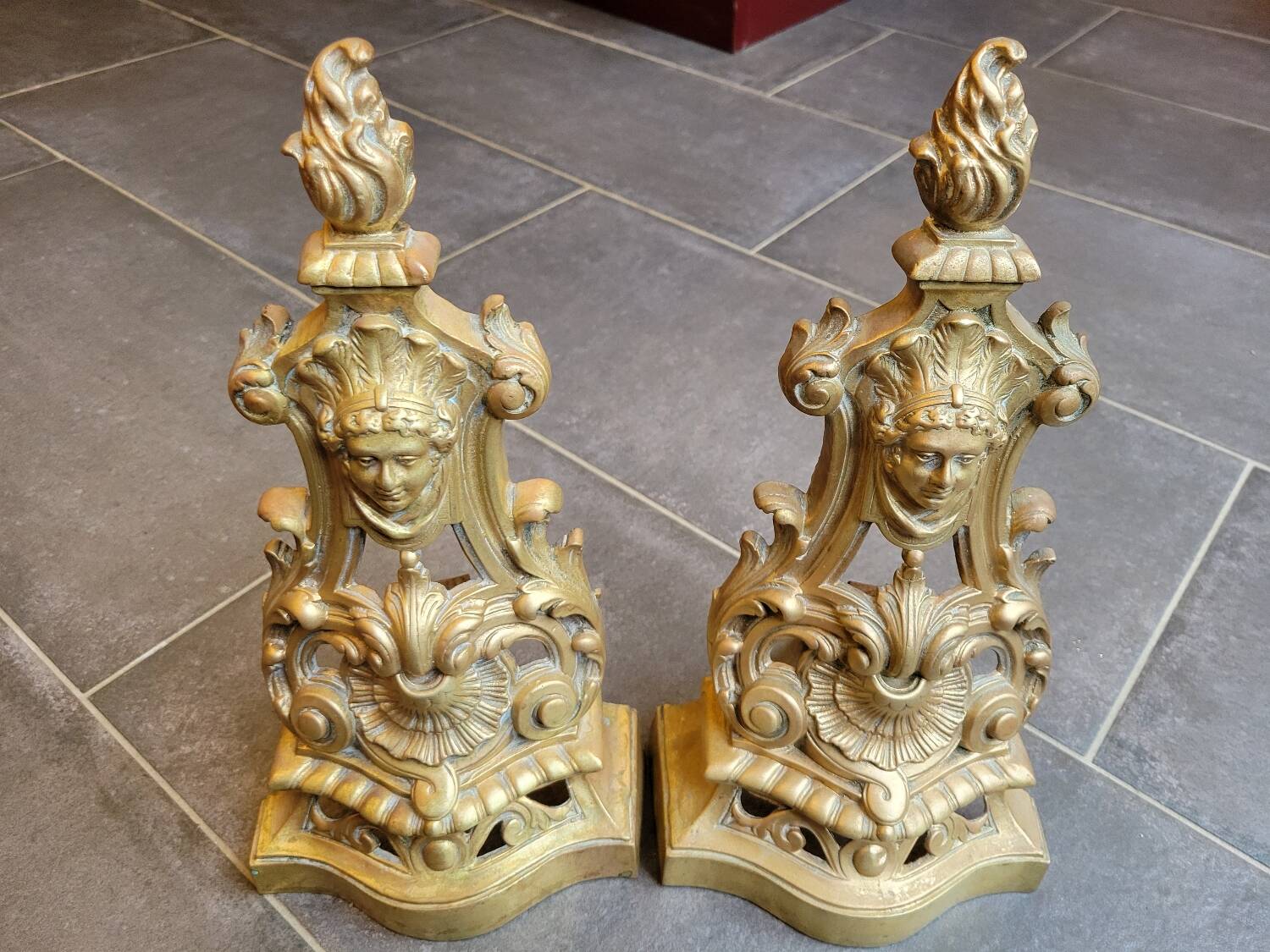 19th century gilded bronze andirons
