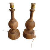 Pair of vintage turned solid wood table lamps - 1960s-70s