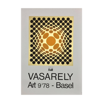 Affiche originale d'exposition Vasarely - Basel 1978 sérigraphie dorée