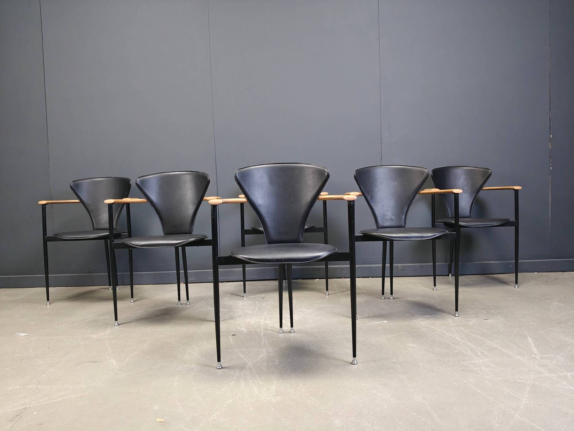 Vintage leather armchairs by Arrben Italy, 1980s - set of 6