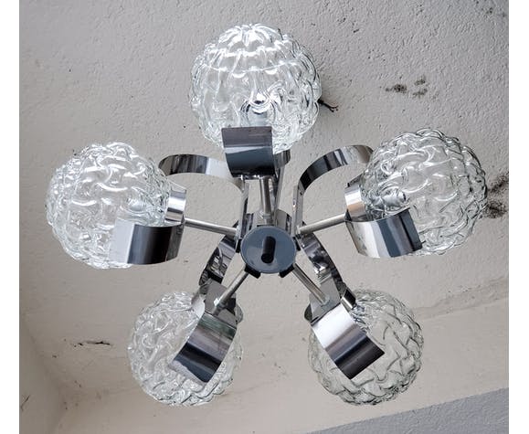 Lustre verre et inox 70's