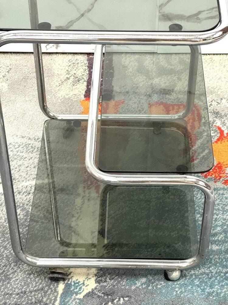Food Trolley with Triple Shelf in Steel, 1970