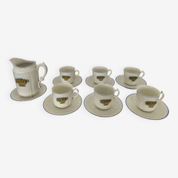Service 6 tasses à café / expresso / versseuse / sucrier vintage - Porcelaine blanche fine de Limoge