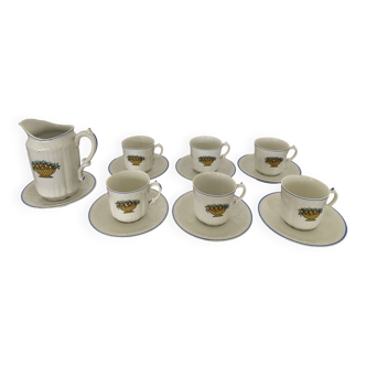 Service 6 tasses à café / expresso / versseuse / sucrier vintage - Porcelaine blanche fine de Limoge