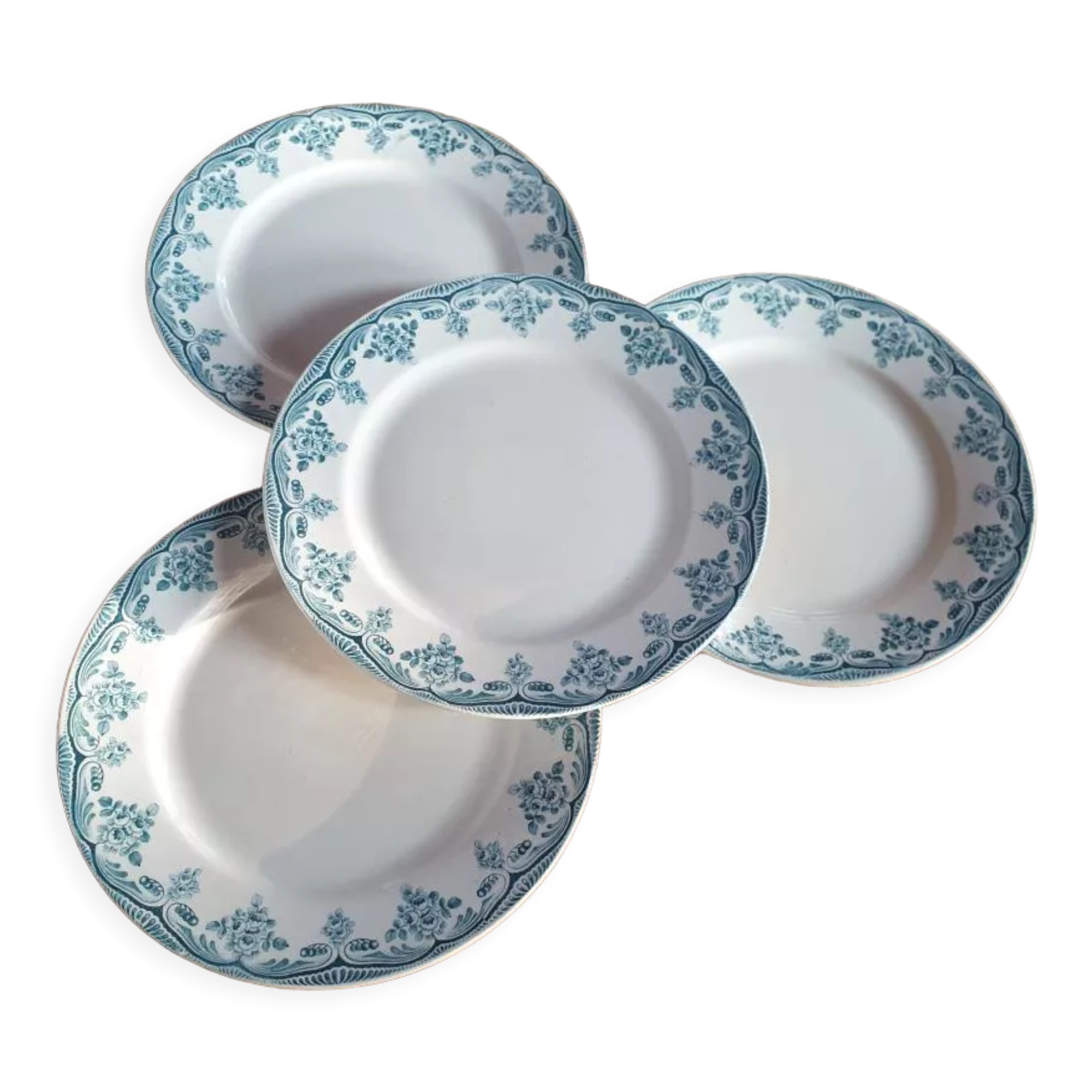 Set 4 flat plates Choisy le Roi XIXth Terre de Fer Boulenger model Bordeaux