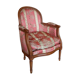 Pair of Louis XVI style armchairs in walnut and pink silk and ecru