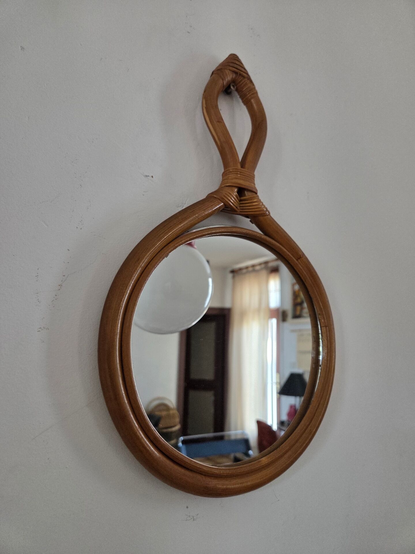 Drop mirror in rattan, 1960