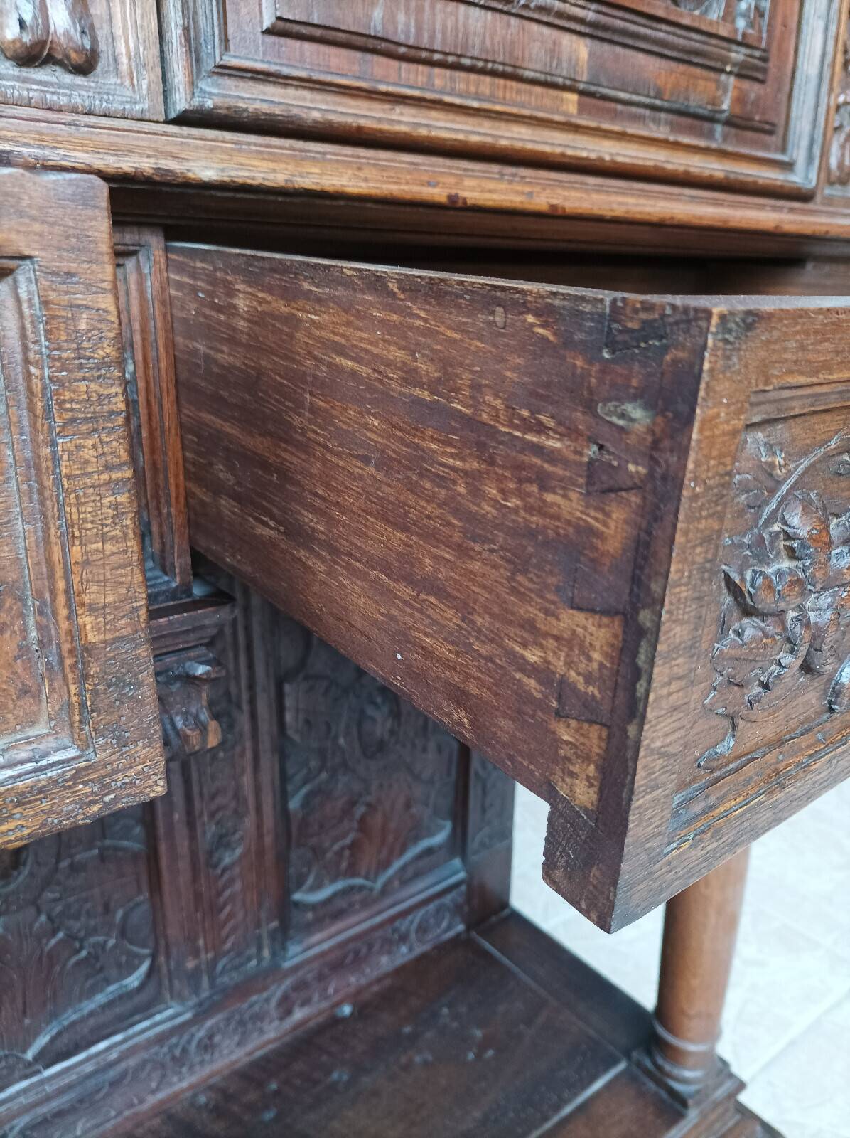 Renaissance oak carved buffet cabinet