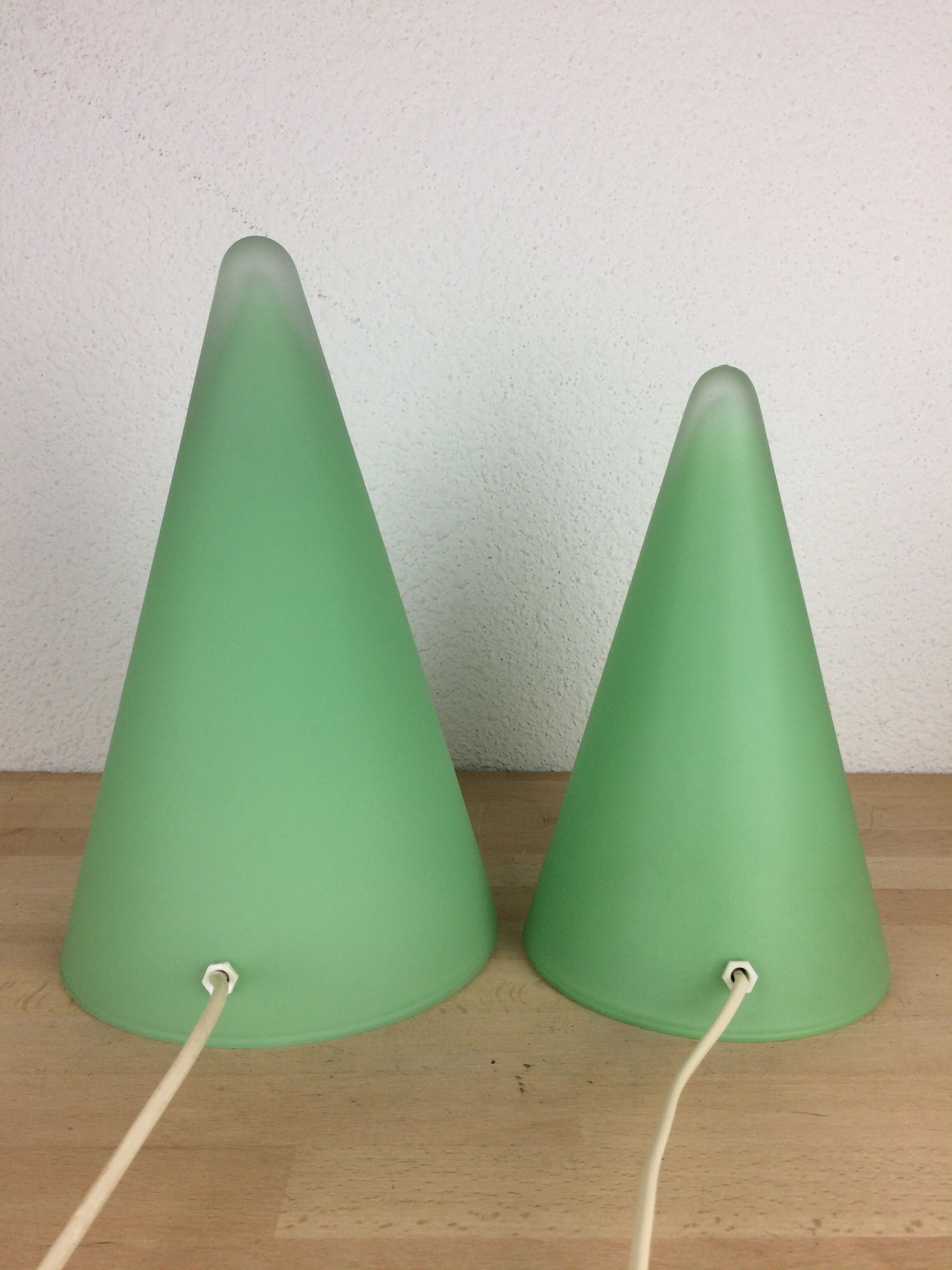 2 Teepee conical lamps by SCE in green glass
