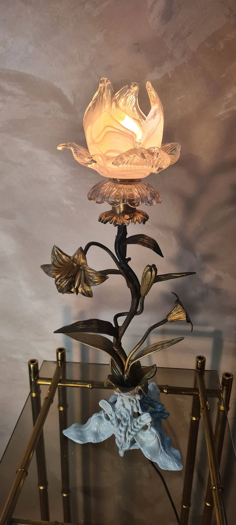 brass and pewter floral lamp 1900 art nouveau murano tulip 37x16
