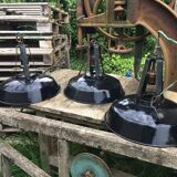 Set of 3 black industrial lamps from the 70s, good condition