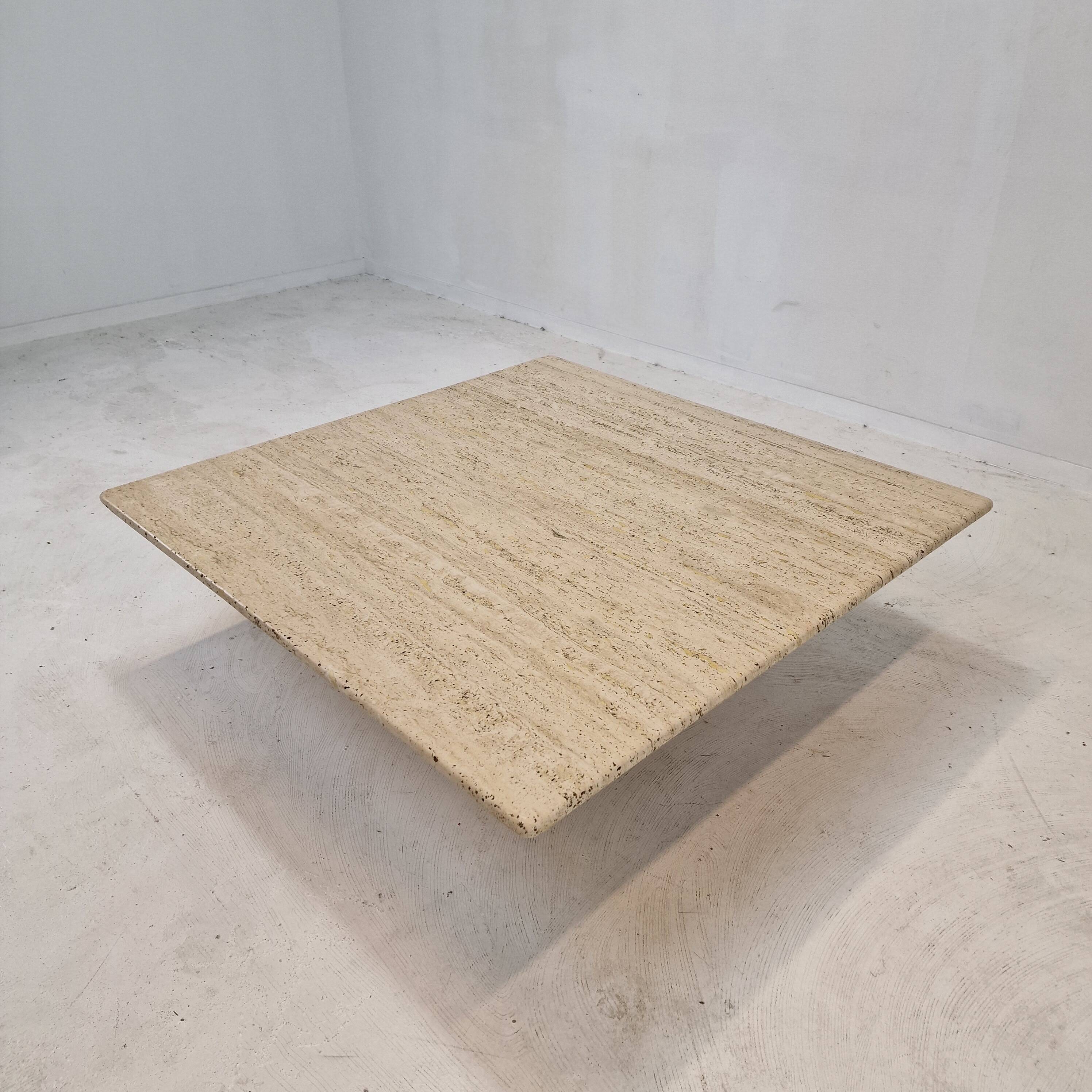 Italian Square Coffee Table in Travertine, 1980s