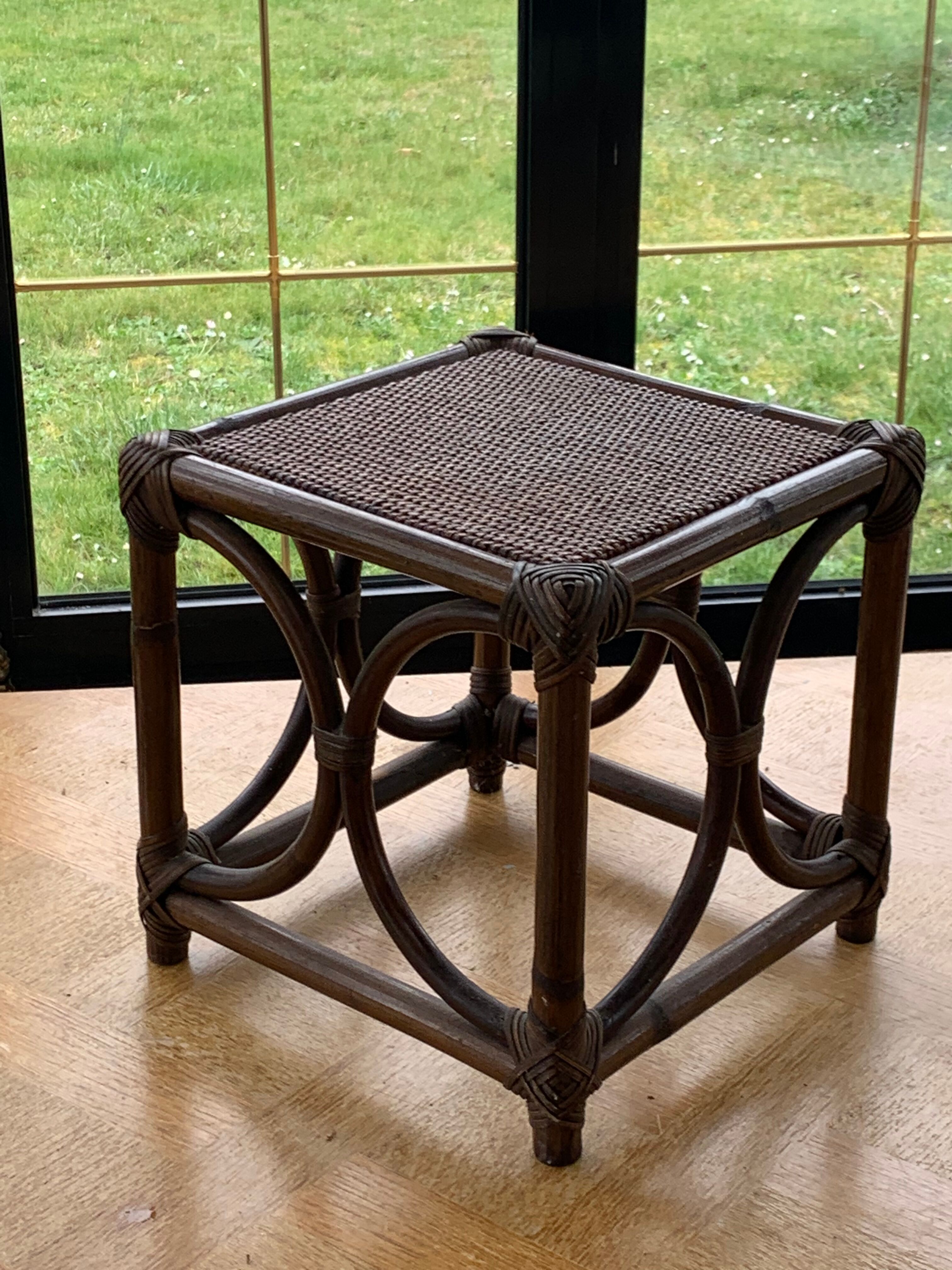 Small square-shaped side table in bamboo and vintage wicker
