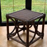 Small square-shaped side table in bamboo and vintage wicker