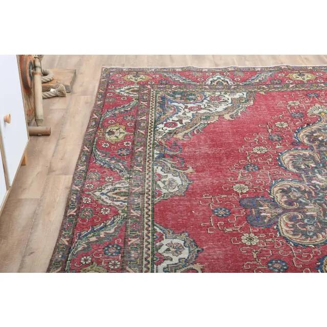 1970s Vintage Persian Handmade Wool Cotton Red Oversized Area Rug 282x360