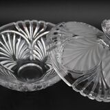 Polished striated crystal sugar bowl vintage leaves