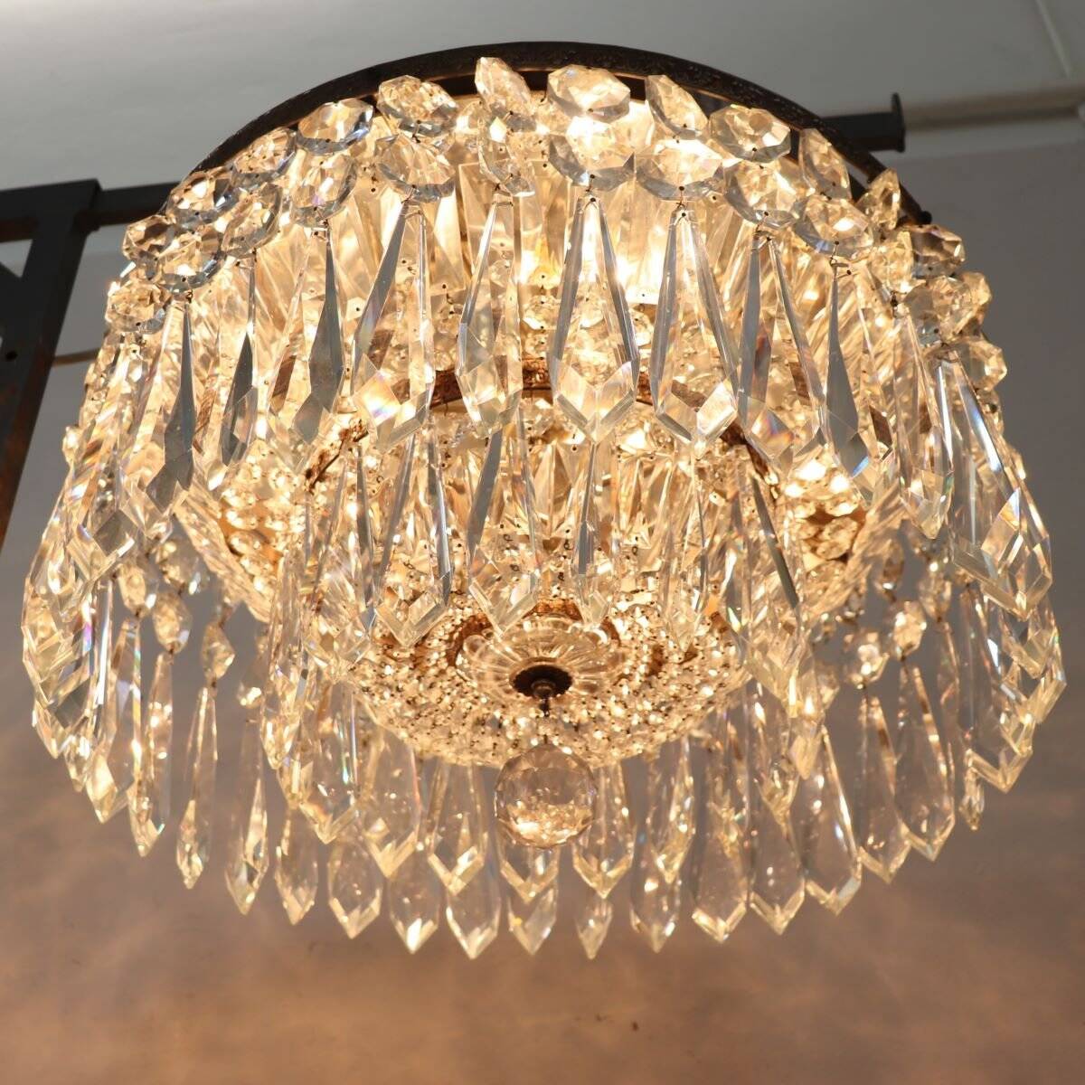 Chandeliers With Large Crystal Drops, Italy, Early 20th Century