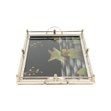 Vintage tray birds black glass chrome 1950s-60s plateau 40x26cm