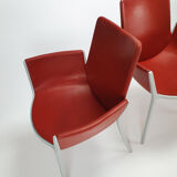 Set of 4 red leather and aluminium duna chairs by Jorge Pensi for Cassina, 1990s