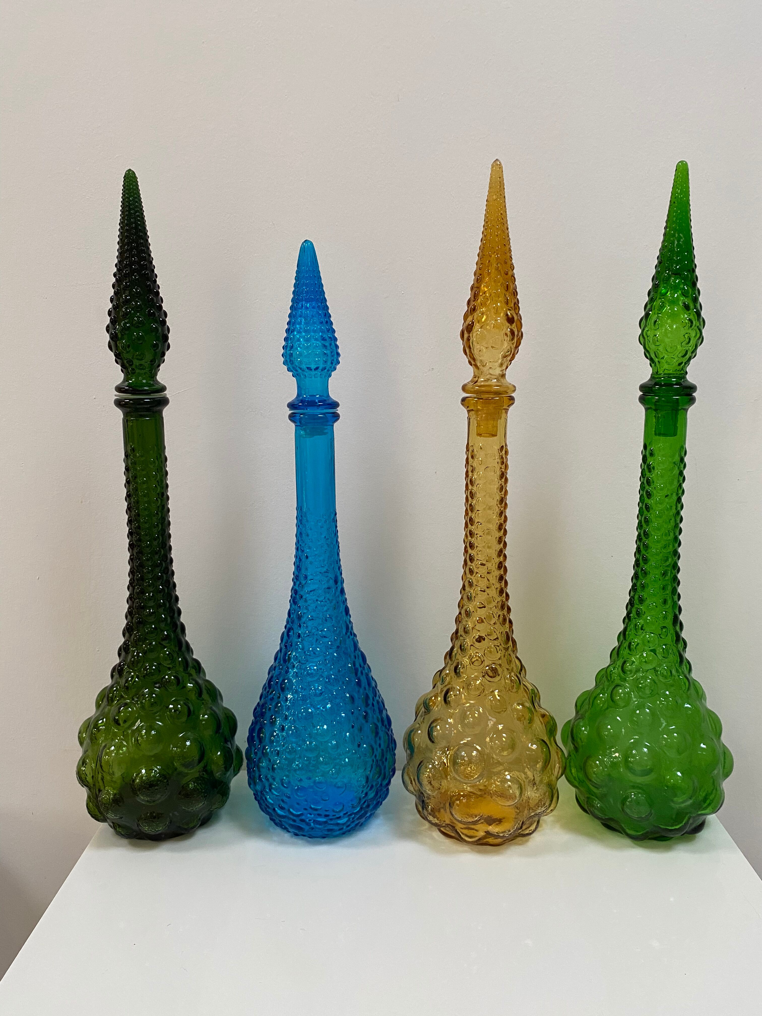 Italian Empoli carafe in amber bubbled glass