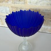 Large vintage Art Deco footed bowl – cobalt blue & frosted glass