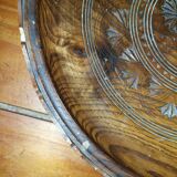 Lot de 2 plateaux en bois ronds sculptés vintage