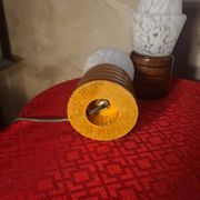 three Scandinavian bedside lamps, turned wood and glass, Clichy 20x9, electric ok