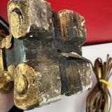 Large antique green and gold wooden lamp base, 66 cm high from the socket.