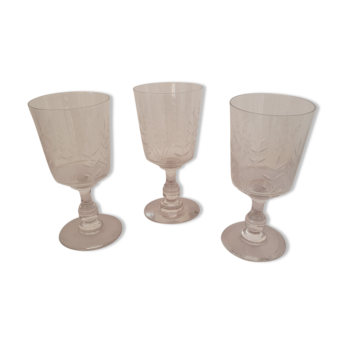 3 cut crystal glasses, foliage
