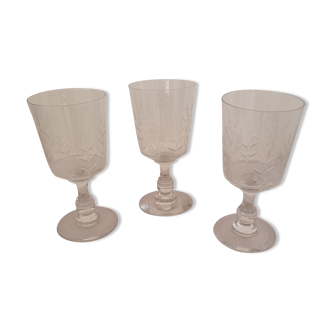 3 cut crystal glasses, foliage
