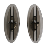 Pair of smoked glass and vintage chrome wall lamps