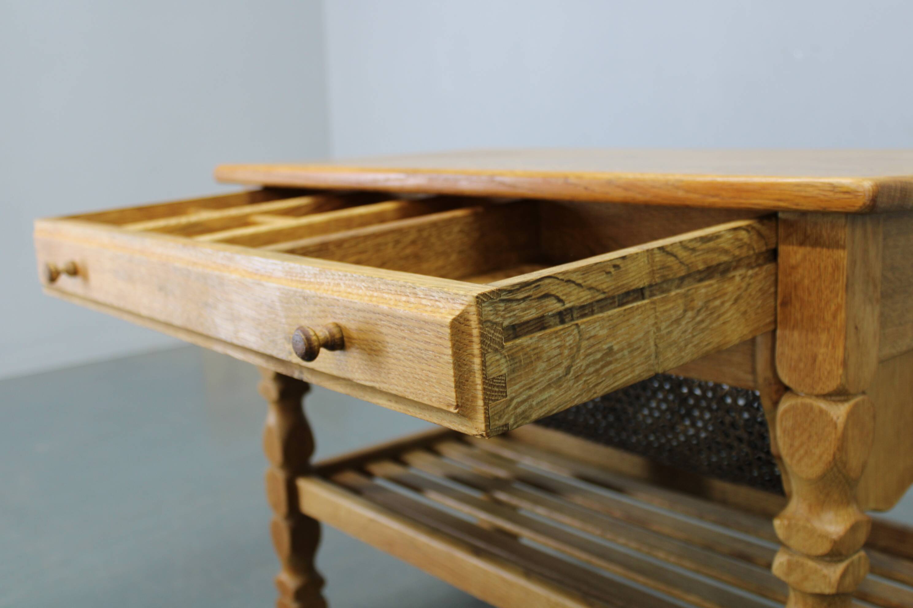 Danish mid-century oak sewing cabinet by Henning Kjaernulf