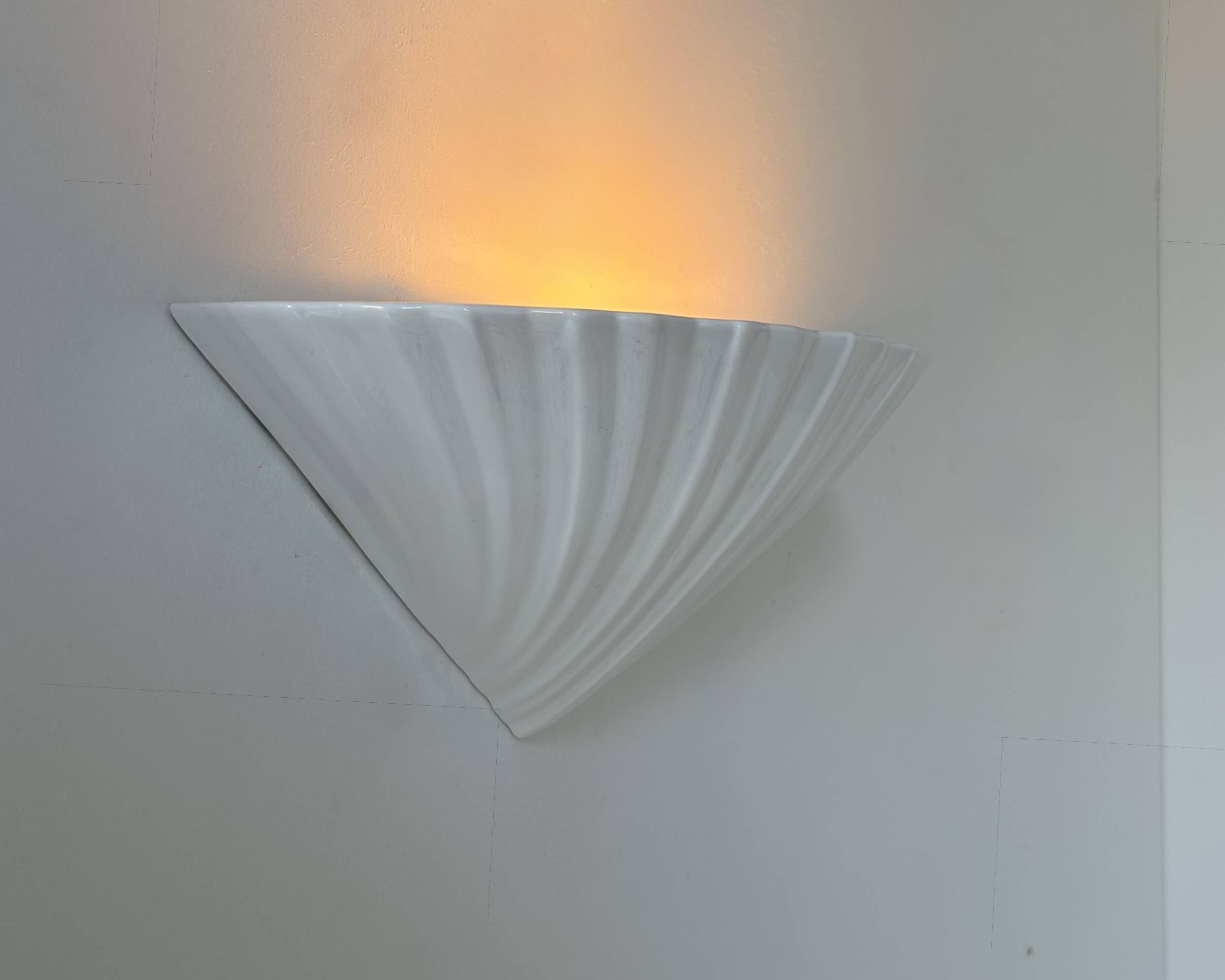 Vintage porcelain shell wall lamp, France 1970