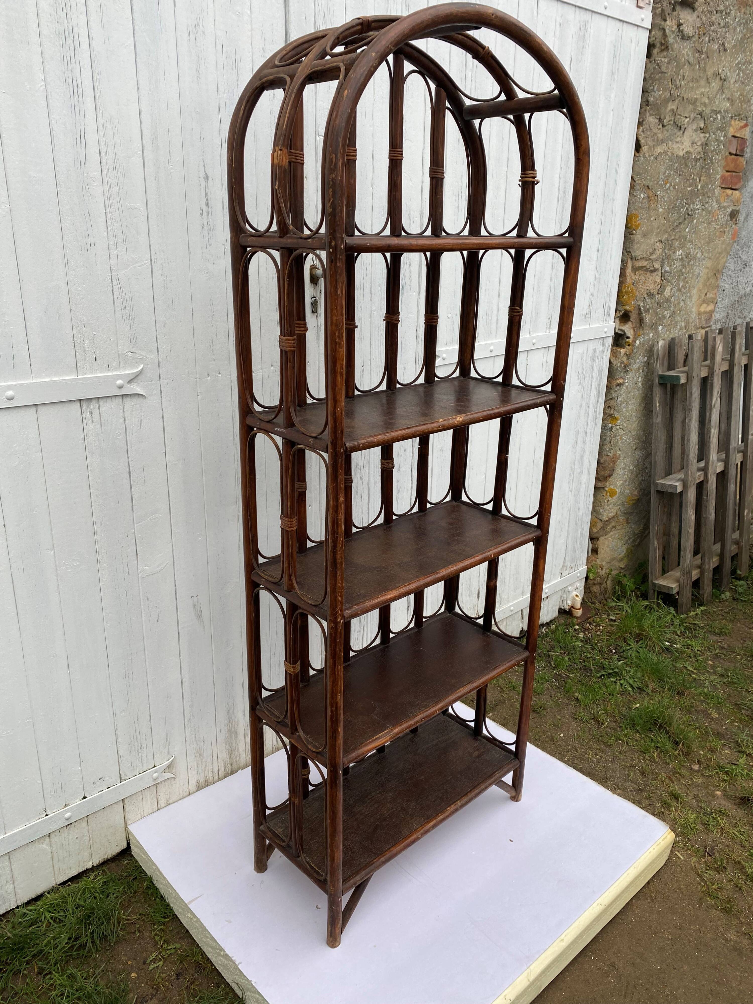 Vintage rattan bookcase shelf from the 70s
