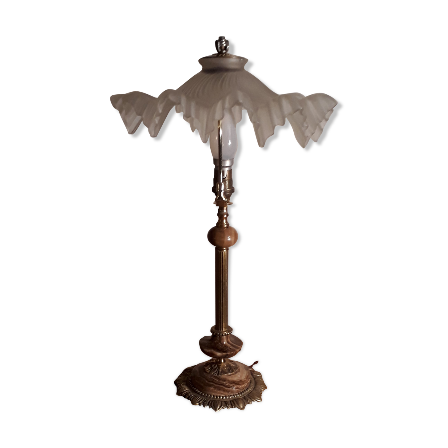 Brown marble lamp with bronze base and American frame 1940