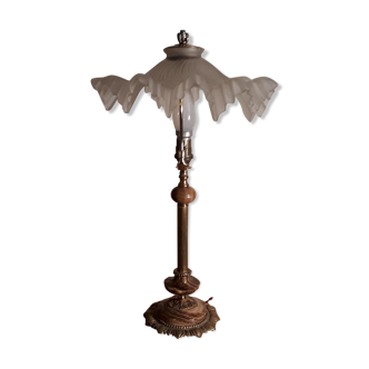 Lampe marbre brun pied bronze monture américaine 1940