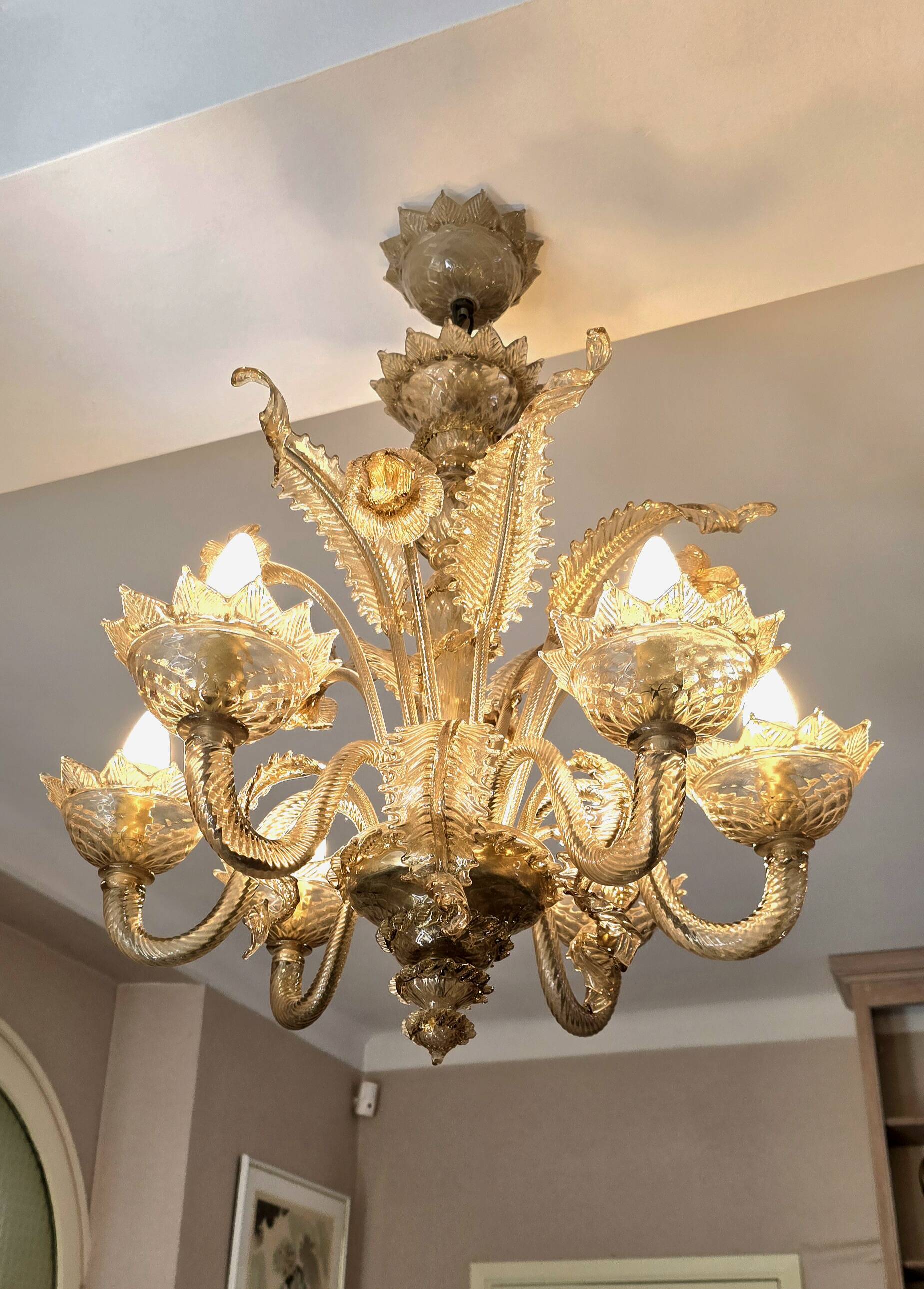 Murano glass chandelier, 6 arms, early 20th century