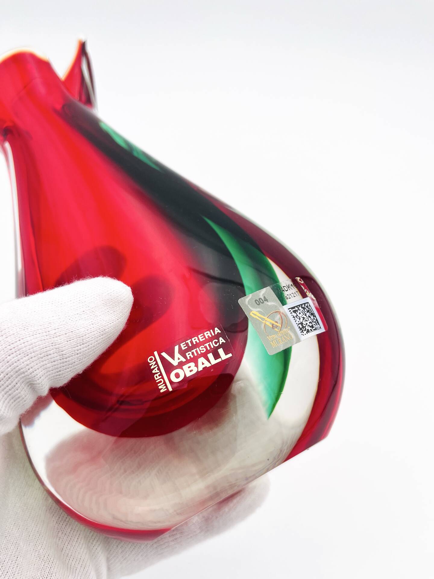 Vase sculpture murano michele onesto oball sommerso rouge vert 23.5cm