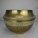 Ancien cache pot laiton doré déco shabby vintage brass flowers pot