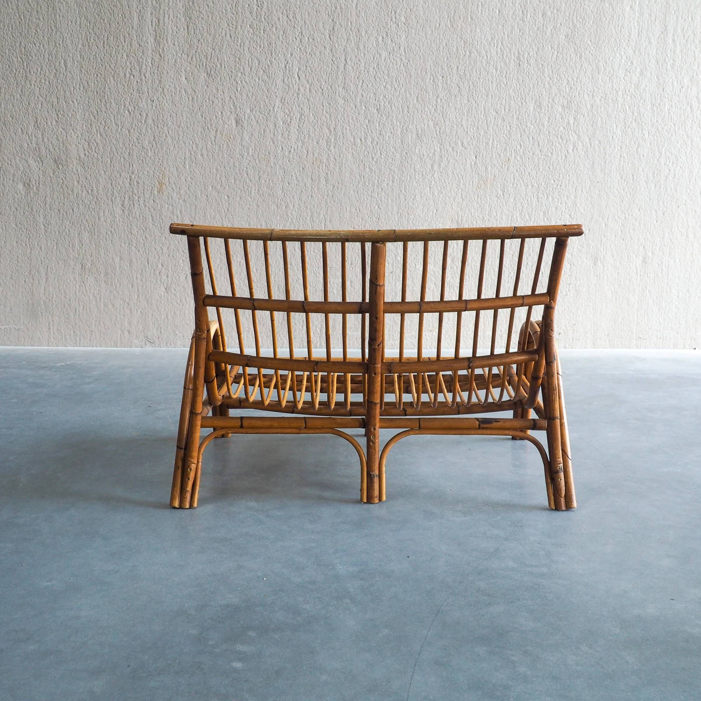 Mid-century rattan & bamboo two-seater lounge sofa