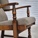 1960s, Scandinavian design, reupholstered high-back armchair, furniture wool, oak wood.