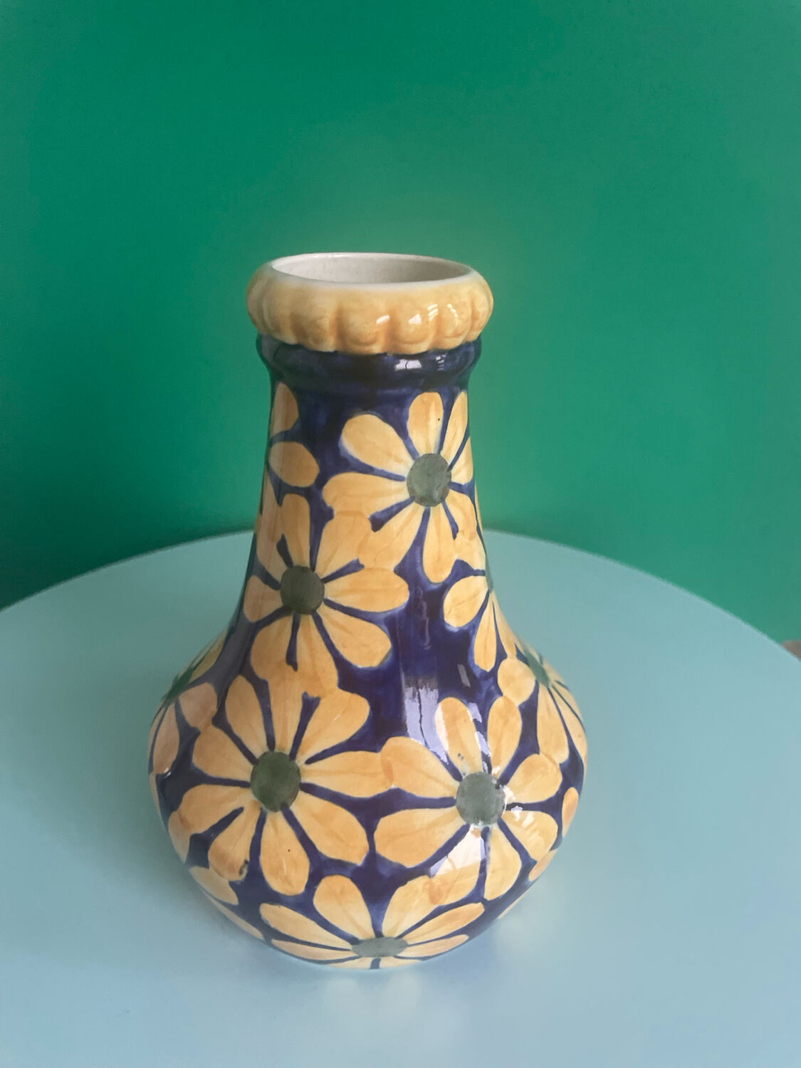 Danish crackle vase signed Copenhagen Denmark 401/449 – floral decoration p