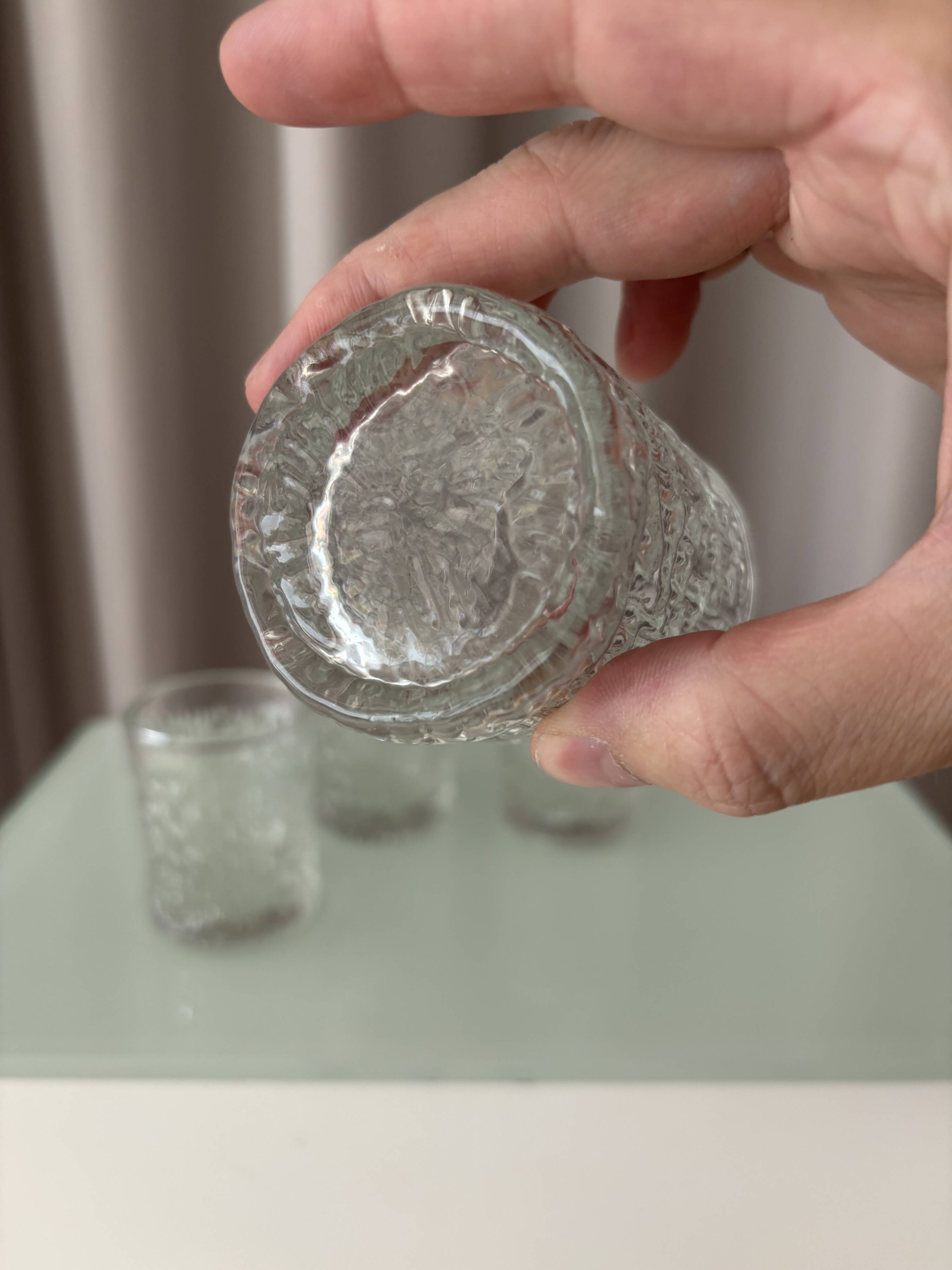 Set of 4 Vintage Ice Textured Shot Glasses / Tealight Holders