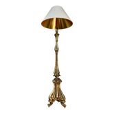 Floor lamp with wooden base