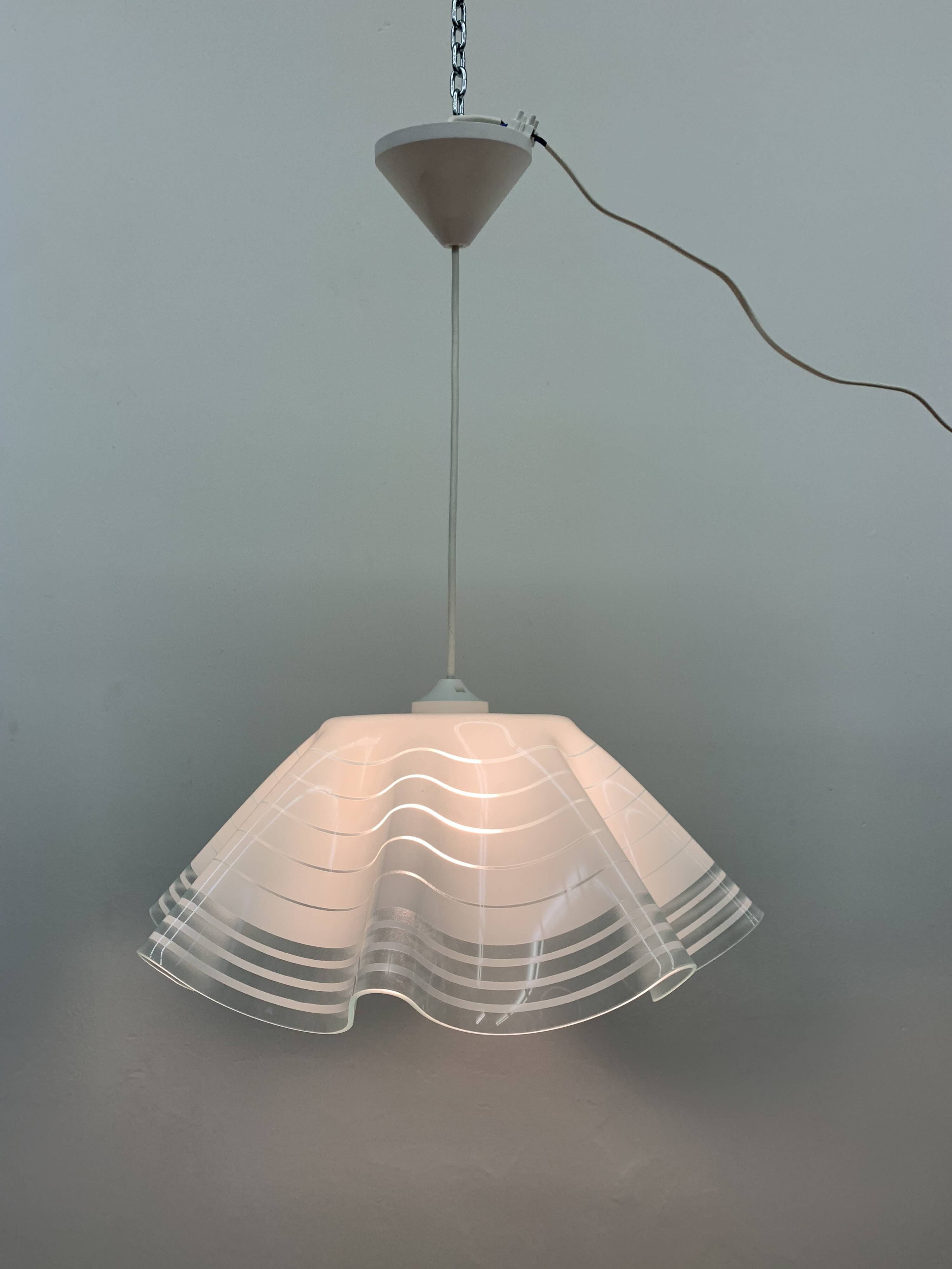 Mid-century minimalist folded glass hanging lamp, 1980’s