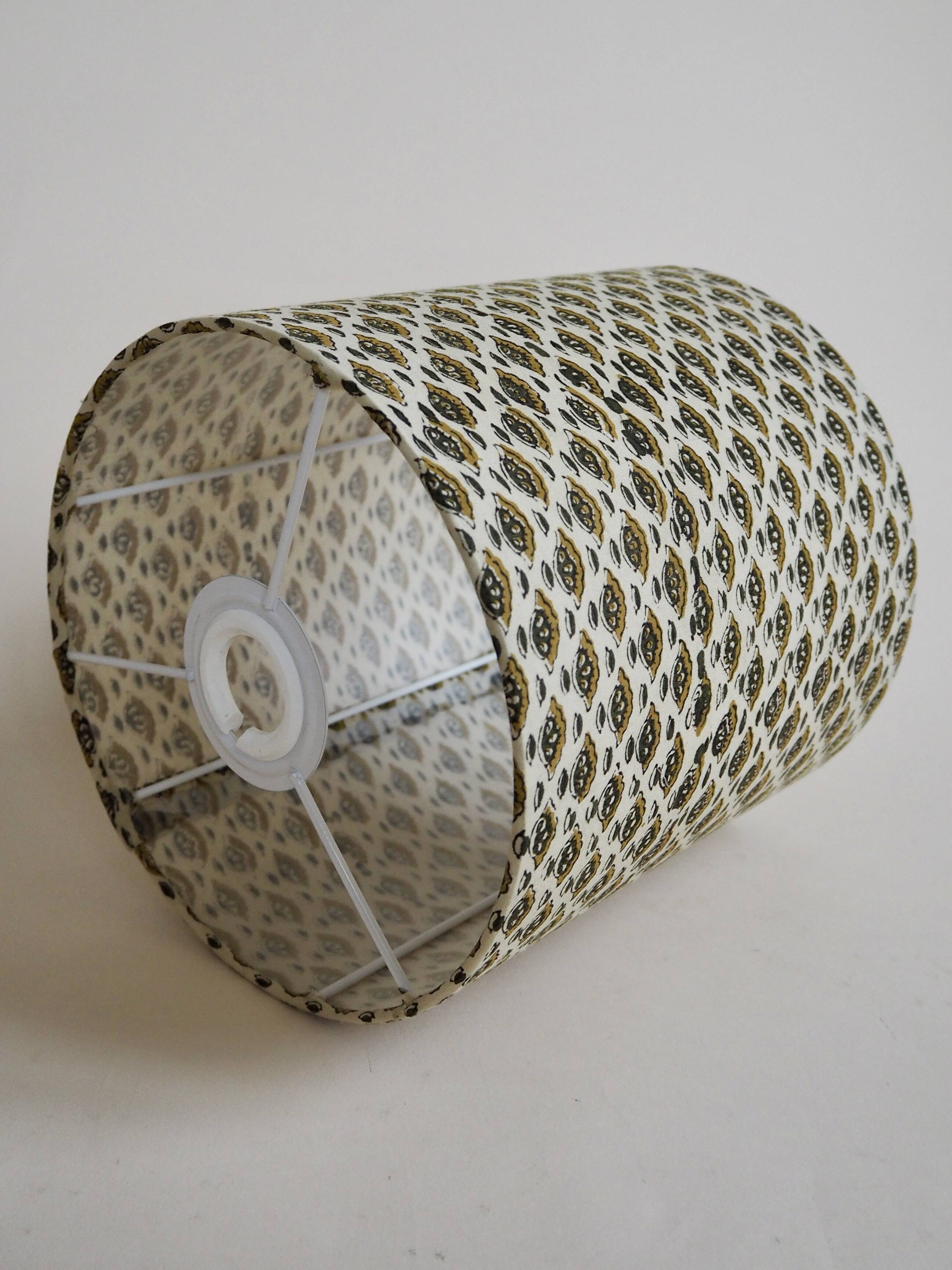 Wooden lamp with block print shade