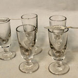Set Of 5 Glasses with Old Absinthe And 2 Spoons with Absinthe